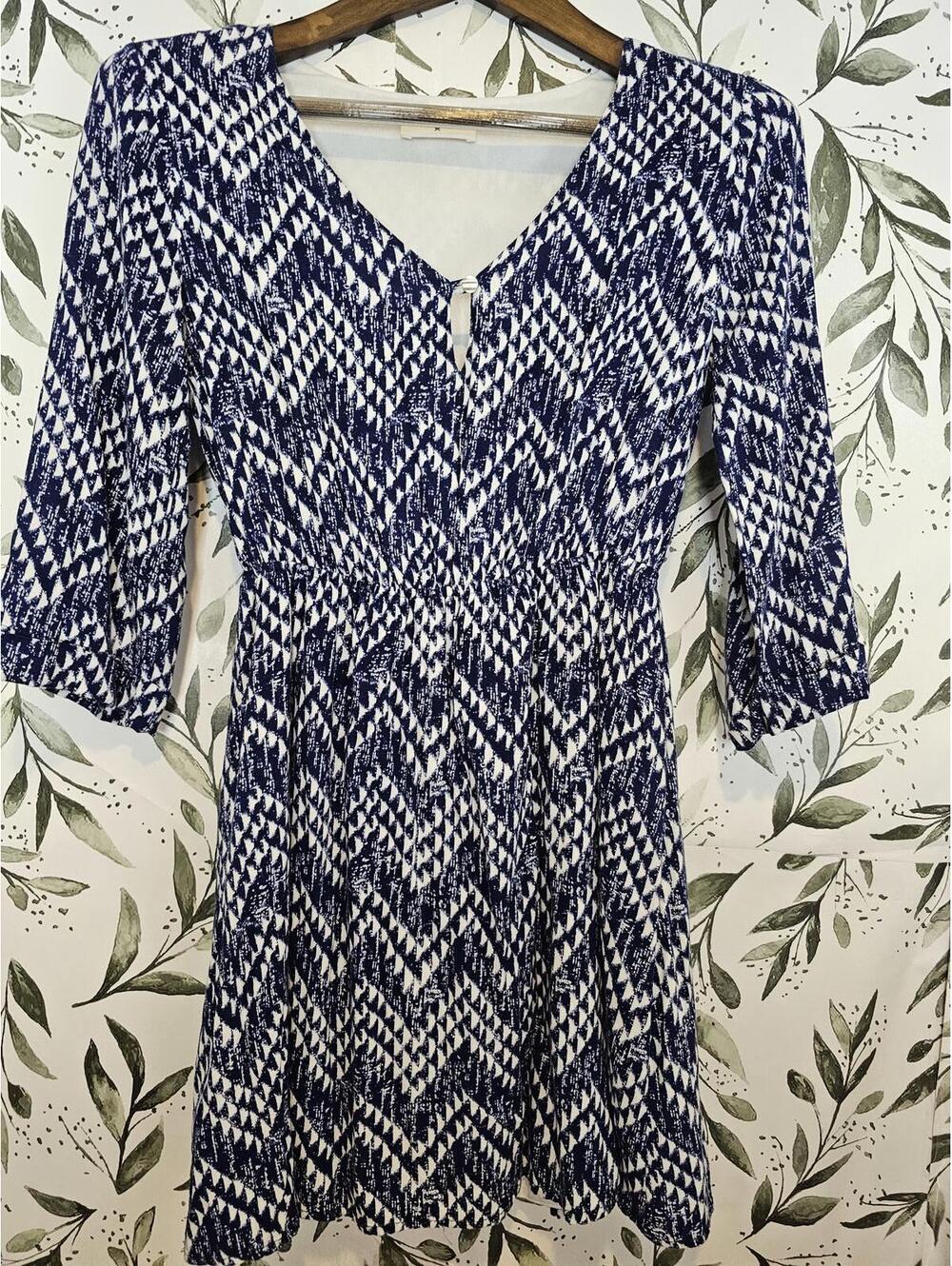 Everly Dress Blue and White Womens Size S Graphic